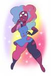 blue_eyes blue_hair clothing dark_body dark_skin female hair heterochromia multi_eye multicolored_hair not_furry open_mouth pink_hair purple_eyes red_eyes solo sparkles torn_clothing two_tone_hair catnippackets cartoon_network steven_universe garnet_(steven_universe) alien alien_humanoid garnet_(gem_species) gem_(species) gem_fusion humanoid hi_res signature