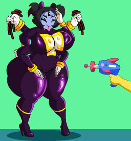 6_arms big_breasts bodysuit breasts clothing female gesture gloves handwear latex latex_clothing mind_control multi_arm multi_limb purple_bodysuit purple_clothing purple_skinsuit ranged_weapon raygun salute skinsuit tight_clothing weapon white_clothing white_gloves white_handwear notagoodartist meatcorp undertale undertale_(series) muffet arachnid arthropod spider colored digital_drawing_(artwork) digital_media_(artwork)
