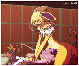 animal_genitalia animal_penis anthro blush bodily_fluids border breath canine_genitalia canine_penis cowgirl_position cum cumshot drooling duo ejaculation erection from_front_position frottage fur genital_fluids genitals hair male male/male nude on_bottom on_top open_mouth orgasm panting penile penis penises_touching saliva sex smile sweat tail tongue tongue_out white_border drasha69 nintendo pokemon eeveelution generation_1_pokemon generation_6_pokemon jolteon noivern pokemon_(species) hi_res