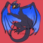 0ct0m0n0 1:1 absurd_res anthro athalean black_claws blue_eyes blue_wings cheek_tuft claws dragon european_mythology facial_tuft featureless_crotch front_view fur grey_body grey_ears grey_fur hi_res male membrane_(anatomy) membranous_wings mythological_creature mythological_scalie mythology neck_tuft nude one_eye_closed open_mouth pink_tongue pupils red_background scalie simple_background slit_pupils solo tongue tuft western_dragon wings wyvern