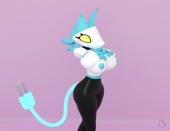 anthro big_breasts blue_body blush breasts female floating_hands huge_breasts machine simple_background smile solo tail thick_thighs mastersounds sintronic_(modeler) deltarune undertale_(series) tasque_manager darkner felid feline mammal robot 2021 3d_(artwork) digital_media_(artwork)