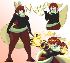 3_toes anthro big_breasts black_body black_clothing black_fur black_topwear breasts clothing elemental_manipulation eyebrow_through_hair eyebrows feet female fire fire_manipulation fluffy fluffy_tail fur gesture gradient_background green_scarf hair hand_gesture holding_object holding_stick looking_at_viewer multicolored_body multicolored_fur multiple_poses open_mouth pink_nose pointing pose pseudo_clothing red_body red_fur red_hair scarf simple_background simple_eyes solo standing stick tail text toes topwear translucent translucent_hair white_body white_fur yellow_body yellow_eyes yellow_fur dewwydarts nintendo pokemon maggie_(dewwydarts) delphox generation_6_pokemon pokemon_(species) 2021 absurd_res english_text hi_res