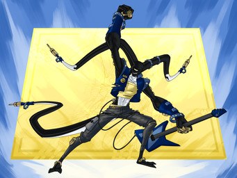 1_eye 2_toes 4_fingers action_pose bass_guitar black_body bottomwear bracelet clothed clothing cord countershading crop_top electrical_plug electrical_plug_tail eyebrow_piercing facial_piercing feet female fingers fully_clothed glistening glistening_body glistening_skin guitar head_tendrils jewelry midriff musical_instrument not_furry pants piercing plucked_string_instrument pose shirt simple_background smile solo spiked_bracelet spikes string_instrument tail teeth tendrils toes topwear vest white_body white_countershading yellow_eyes lumen_fox ben_10 cartoon_network fan_character alien alien_humanoid conductoid humanoid 4:3 absurd_res hi_res
