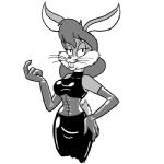 anthro armwear buckteeth clothed clothing corset crossgender dominatrix elbow_gloves female gloves hand_on_hip handwear latex lingerie looking_at_viewer simple_background smile solo teeth topwear white_background wig carelessdoodler looney_tunes warner_brothers bugs_bunny lagomorph leporid mammal rabbit 1:1 low_res monochrome