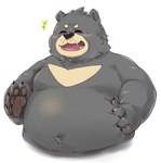 anthro belly big_belly black_body black_fur black_nose blush eyes_closed fur kemono male navel overweight overweight_male simple_background solo white_background furipon bear mammal 2024