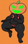 belly breasts clothed clothing deep_navel feet female food for_a_head fruit jack-o'-lantern navel not_furry open_mouth overweight overweight_female overweight_humanoid plant plantigrade pumpkin pumpkin_head simple_background smile solo thick_thighs underwear wizbooty elemental_creature flora_fauna food_creature humanoid living_fruit object_head 2017 hi_res