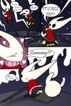 2:3 2_horns abdominal_bulge absurd_res anthro armless big_penis black_eyes bodily_fluids clothing comic cum cum_in_pussy cum_inside dialogue dress duo empty_eyes featureless_feet featureless_hands feet female genital_fluids genitals hi_res hollow_knight horn hornet_(hollow_knight) incest_(lore) male male/female mouthless penis pornwhal sex team_cherry the_knight_(hollow_knight) vessel_(species)
