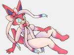 accessory anthro anthrofied blue_eyes blue_sclera bow_ribbon bow_tie breasts featureless_breasts featureless_feet feet female hair_accessory hair_bow hair_ribbon nude pokemorph ribbons simple_background solo teasing white_background neonlink nintendo pokemon eeveelution generation_6_pokemon pokemon_(species) sylveon 4:3 digital_media_(artwork)