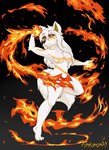 anthro breasts clothed clothing dancing elemental_manipulation female fire fire_manipulation fur fur_markings hair long_hair magic magic_user markings nude solo tattoo topless white_body white_fur white_hair pandazar canid canine canis elemental_creature mammal wolf hi_res