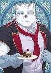 anthro barazoku cake clothing dessert food fur humanoid_hands kemono male one_eye_closed shirt solo topwear white_body white_fur wink ortwin_rd knights_college paul_pfitzner bear mammal polar_bear ursine 2021 hi_res