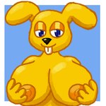 bedroom_eyes big_breasts breasts female fur glistening_eyelids holding_breast narrowed_eyes nipples seductive smile yellow_body yellow_fur pixiecatsupreme mario_bros nintendo super_mario_64 mips lagomorph leporid mammal rabbit 1:1 digital_media_(artwork) hi_res pixel_(artwork)