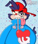 anthro backwards_baseball_cap backwards_hat baseball_cap black_body black_fur clothed clothing fangs fur gloves handwear hat headgear headwear heart_symbol holding_object male one_eye_closed solo teeth tongue tongue_out apple_girl2000 animaniacs animaniacs_(2020) anime-aniacs hulu soul_eater warner_brothers soul_evans wakko_warner inkblot mammal 2020 crossover