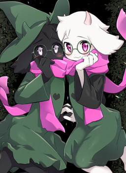 4_fingers ambiguous_gender anthro barefoot blush duo eyewear feet fingers fur glasses hand_holding horn looking_at_viewer pink_eyes scarf white_body white_fur young porygonleft deltarune undertale_(series) ralsei boss_monster_(undertale) darkner 2021 hi_res
