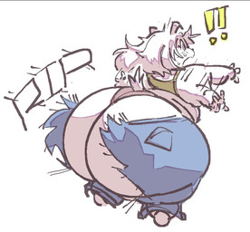 5_fingers anthro barefoot belly big_butt black_nose black_text bottomwear breasts butt clothed clothed_anthro clothed_female clothing dog_ears dog_tail feet female female_anthro fingers floppy_ears fur furgonomic_bottomwear furgonomic_underwear furgonomics hair huge_butt huge_thighs medium_hair obese obese_anthro obese_female onomatopoeia overweight overweight_anthro overweight_female pockets simple_background solo sound_effects tail text thick_thighs tight_clothing torn_clothing underwear wardrobe_malfunction waving_arms weight_gain white_background white_body white_ears white_fur white_hair white_tail wide_hipped_anthro wide_hipped_female wide_hips yellow_text anonymous_artist wafer_(/feed/) canid canine canis domestic_dog mammal 2025 colored shaded