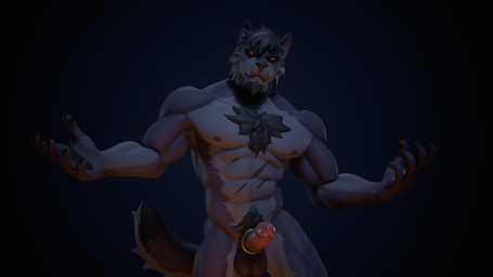 abs anthro balls beard biceps body_hair chest_hair erection facial_hair fur genitals hair humanoid_genitalia humanoid_penis male muscular muscular_anthro muscular_male nipples nude pecs penis pubes solo tail pawmakelove ronin_(innovator_aegis) canid canine canis mammal wolf 16:9 3d_(artwork) 4k absurd_res blender_(artwork) digital_media_(artwork) hi_res widescreen