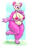 3_toes 4_fingers :3 anthro areola areola_slip barefoot big_breasts bikini breasts cleavage clothed clothing feet female fingers huge_breasts outside simple_background smile solo swimwear thick_thighs toes two-piece_swimsuit dynamicfuncorner animal_crossing nintendo pinky_(animal_crossing) bear mammal digital_media_(artwork) hi_res