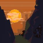 atmospheric cave_painting cloud desert not_furry outside rock silhouette sun valley zero_pictured spoiledmysterymeat 1:1 digital_media_(artwork) hi_res pixel_(artwork)