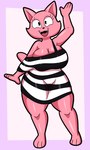 anthro black_nose breasts cleavage clothed clothing dress fangs female fur gesture looking_at_viewer open_mouth pattern_clothing pattern_dress pink_body pink_fur simple_background smile solo standing striped_clothing striped_dress stripes tail teeth thick_thighs waving waving_at_viewer wide_hips someth1ngoranother anotha_(someth1ngoranother) felid feline felis mammal 2023 absurd_res digital_drawing_(artwork) digital_media_(artwork) hi_res