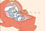 anthro cradle duo happy heart_symbol looking_at_another love lying male on_back pillow simple_background smile atori metro-goldwyn-mayer tom_and_jerry jerry_mouse thomas_cat domestic_cat felid feline felis mammal mouse murid murine rodent