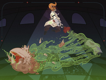 action_scene ambiguous_gender anthro bisected black_clothing black_footwear black_shoes blood bodily_fluids bottomwear brown_body brown_fur clothing coat colored_blood death duo eyeless fangs female feral floor footwear fur gore green_blood grey_body grey_bottomwear grey_clothing grey_pants hair holding_object holding_weapon lab_coat long_hair orange_hair pants sharp_teeth tan_body tan_fur teeth tile tile_floor topwear unusual_blood unusual_bodily_fluids weapon blablaizmyname abiotic_factor deer mammal monster pest_(abiotic_factor) 2025 4:3 hi_res