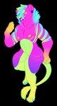 anthro blue_claws blue_hair blue_pawpads blue_stripes bright_colors claws countershading eyebrows fur green_body green_countershading green_eyebrows green_tail hair male multicolored_body multicolored_fur muscular neon nipples nude pawpads piercing pink_body pink_ear pink_fur purple_ear_ring purple_piercing purple_ring_piercing ring_piercing simple_background solo sparklefur sparkles spots stripes tail transparent_background yellow_eyes yellow_hands yellow_nose yellow_spots gatorstooth felid feline mammal alpha_channel hi_res neon_colors