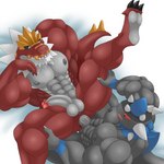 1:1 2023 3_toes abs anal anal_penetration anthro anthro_on_anthro anthro_penetrated anthro_penetrating anthro_penetrating_anthro anthrofied anus balls blue_body bodily_fluids butt claws digital_media_(artwork) dinosaur duo feet fossil_pokemon generation_4_pokemon generation_6_pokemon genital_fluids genitals half-closed_eyes hi_res horn leg_grab male male/male male_anthro muscular muscular_anthro muscular_male narrowed_eyes nintendo nipples non-mammal_nipples penetration penile penile_penetration penis penis_in_ass pokemon pokemon_(species) pokemorph precum rampardos red_body reptile scalie sex simple_background spikes spikes_(anatomy) tail theropod toes tyrannosaurid tyrannosauroid tyrannosaurus tyrannosaurus_rex tyrantrum woofmadness