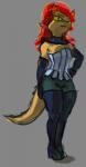 anthro boots clothed clothing corset female footwear gloves hair handwear lingerie pose red_hair shoes solo standing topwear villainous yellow_eyes greenpolygon cartoon_network ok_k.o.!_let's_be_heroes cosma_(ok_k.o.!_lbh) alien lizard reptile scalie hi_res