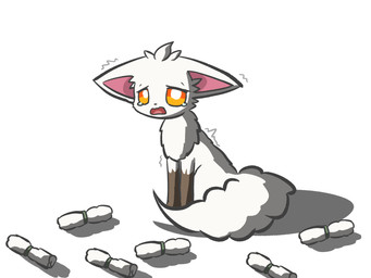 bodily_fluids cold crying female feral fur scared shaking sheared shivering solo tears wool_(fur) yuumisocute palworld pocketpair bovid canid canine caprine cremis fox mammal pal_(species) sheep 4:3 hi_res