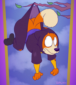 3_toes 4_fingers anthro arched_foot barefoot biped black_nose blue_sky branch butt clothing cloud cloudy_sky constricted_pupils curling_toes dipstick_tail ears_back eye_bags eyebrows feet fingers fluffy fluffy_tail fur glance glancing_back hanging_from_branch humanoid_feet humanoid_heel leaf male markings multicolored_body multicolored_fur nervous ninja orange_body orange_fur outside paws pivoted_ears plantigrade pose pupils raised_eyebrows sky small_pupils solo spine tail tail_markings tan_body tan_fur tan_tail_tip toes torn_clothing two_tone_body two_tone_fur upside_down warrior whisker_spots wide_eyed wide_hips worried worried_face worried_look gavanzude dragon_ball shu_(dragon_ball) canid canine canis domestic_dog herding_dog mammal pastoral_dog welsh_corgi 2026 alternate_version_at_paywall colored digital_drawing_(artwork) digital_media_(artwork) flat_colors hi_res pinup signature