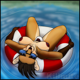 anthro areola barbell_piercing big_breasts bikini bikini_bottom bikini_pull biped black_border border bottomwear bracelet breasts brown_hair clothed clothing clothing_aside clothing_pull dark_nipples erection eyebrows eyewear fingernails floating fur fur_markings genitals gloves_(marking) gynomorph gynomorph_anthro hair half-erect high-angle_view inflatable inner_tube intersex intersex_anthro jewelry looking_at_viewer lying markings multicolored_body multicolored_fur nails nipple_barbell nipple_piercing nipples on_back orange_body orange_fur outside partially_clothed penis piercing pool_toy public reclining red_nipples relaxing river short_hair solo sunglasses sunglasses_on_face swim_ring swimwear swimwear_pull thick_thighs topwear tubing_(recreation) two-piece_swimsuit water wearing_sunglasses killmite kin_trenkins_(killmite) canid canine fox mammal red_fox true_fox 1:1 2025 colored digital_drawing_(artwork) digital_media_(artwork) shaded watermark