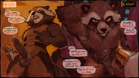 angry anthro armpit_hair balls bodily_fluids body_hair brown_body brown_fur brown_penis brown_skin clothing dark_body dark_penis dark_skin dialogue dripping erection foreskin front_view fur genital_fluids genitals hairy_balls humanoid_genitalia humanoid_penis jumpsuit long_foreskin loose_pubes male muscular muscular_anthro muscular_male penis precum precum_drip precum_through_clothing pubes saggy_balls seductive sensory sensory_deprivation sensory_deprivation_hood smelly smelly_penis solo sweat text tight_clothing tight_foreskin unretracted_foreskin wet wet_clothing whiskers fanofthefurr guardians_of_the_galaxy marvel rocket_raccoon mammal procyonid raccoon absurd_res english_text hi_res