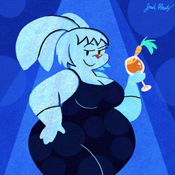 anthro breasts clothed clothing container cup dress drinking_glass eyebrows female glass glass_container glass_cup hand_on_hip hand_on_own_hip holding_container holding_cup holding_drinking_glass holding_object long_ears mouth_closed rabbit_ears raised_eyebrow solo text jack_brady lagomorph leporid mammal rabbit artist_name digital_drawing_(artwork) digital_media_(artwork) hi_res signature
