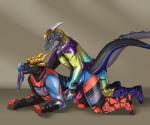 anal anthro armor clothing duo gear male male/male moto_suit motocross musk scentplay sniffing suit tail blanch mythology brookie eglan dragon mythological_creature mythological_scalie scalie 6:5 absurd_res hi_res