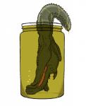 ambiguous_gender black_eyes bubble container feral green_body green_scales humor in_container in_jar jar red_body red_scales scales simple_background solo spikes upside_down pickle-kun capcom monster_hunter brute_wyvern deviljho monster scalie hi_res