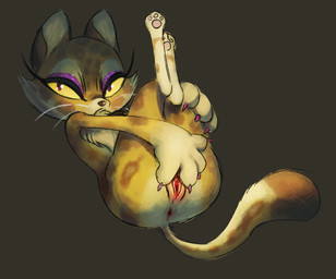 3_toes 4_fingers anthro anus brown_background brown_nose brown_spots brown_tail_tip butt cheek_tuft chest_tuft claws dipstick_tail eyelashes eyeshadow facial_tuft feet female female_anthro finger_claws fingers fur genitals light long_eyelashes long_tail lying makeup markings multicolored_body multicolored_fur multicolored_tail nude nude_anthro nude_female on_back pawpads pink_claws pink_pawpads presenting presenting_vulva purple_eyeshadow red_eyes simple_background solo spots spotted_body spotted_fur spotted_markings spotted_tail spread_vulva spreading tail tail_markings tan_body tan_fur tan_inner_ear tan_tail thick_thighs toes tuft vulva whiskers wide_hips yellow_body yellow_fur yellow_sclera themagicbrew kirby_(series) nintendo clawroline felid leopard mammal pantherine 2024 colored digital_drawing_(artwork) digital_media_(artwork) english_description lighting shaded