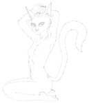 anthro breasts female female_anthro fur hands_behind_head kneeling looking_at_viewer nipples nude plantigrade side_view simple_background small_breasts smile solo tail white_background johndoe8771 sylvania_(johndoe8771) felid feline mammal absurd_res black_and_white graphite_(artwork) hi_res line_art monochrome sketch traditional_media_(artwork)