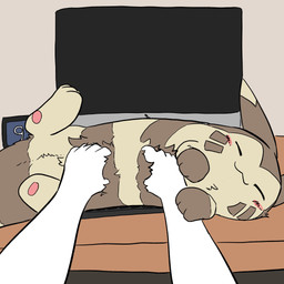 3_fingers 3_toes =w= ambiguous_gender belly_rub blush brown_body brown_fur clock computer_keyboard daww digital_clock duo ears_back electronics enjoying eyes_closed facial_markings feet feral fingers first_person_view fluffy fur hand_on_another's_belly head_markings kemono keyboard lying lying_on_table markings monitor multicolored_body multicolored_fur on_side pawpads paws petting pivoted_ears ring_(marking) simple_background tan_body tan_fur toes tuft 0bon nintendo pokemon anon furret generation_2_pokemon human mammal pokemon_(species) 1:1 2024 digital_media_(artwork) hi_res shaded simple_shading
