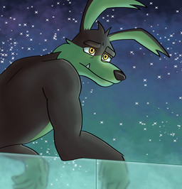 anthro bent_over black_body black_bodysuit black_clothing black_ears black_fur black_hair black_nose black_skinsuit bodysuit clothed clothing fur green_body green_bodysuit green_clothing green_fur green_skinsuit hair looking_at_another male multicolored_body multicolored_bodysuit multicolored_clothing multicolored_fur multicolored_skinsuit night sharp_teeth skinsuit solo star teeth three-quarter_view tight_clothing two_tone_body two_tone_bodysuit two_tone_clothing two_tone_fur two_tone_skinsuit yellow_eyes fernypaw loonatics_unleashed looney_tunes warner_brothers tech_e._coyote canid canine canis coyote mammal 2024 digital_media_(artwork)