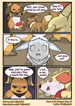 anus balls blush bodily_fluids cum cum_inside dialogue erection female feral genital_fluids genitals kerchief kerchief_only male mostly_nude neckerchief neckerchief_only neckwear penis saliva size_difference text vulva milachu92 nintendo pokemon pokemon_mystery_dungeon spike_chunsoft brush_(pathwarden) luna_(pathwarden) eevee fennekin generation_1_pokemon generation_6_pokemon pokemon_(species) raichu absurd_res comic english_text hi_res