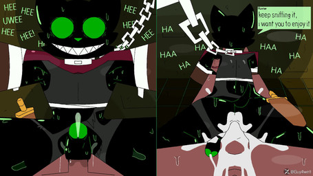 anal anal_penetration anthro anthro_on_anthro anthro_penetrated anthro_penetrating anthro_penetrating_anthro armpit_fetish armpit_sniffing balls black_body black_penis bodily_fluids clothing cowgirl_position creepy creepy_smile cum dialogue duo first_person_view from_front_position genital_fluids genitals glans green_eyes green_glans humanoid_genitalia humanoid_penis humping male male/male male_penetrated male_penetrating male_penetrating_male nude on_bottom on_top penetration penile penile_penetration penis penis_in_ass precum prisoner sex short_sword smile sniffing sweat text weapon guy4well hunter_(guy4well) canid canine mammal 16:9 2026 2d_animation animated digital_media_(artwork) frame_by_frame hi_res high_framerate loop no_sound short_playtime video widescreen