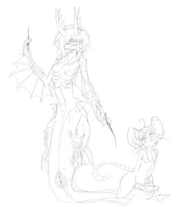 ambiguous_gender anthro anus big_vulva blood blush bodily_fluids duo erection female fin fish_tail genitals gills intersex intersex/female mouse_tail mouse_teeth penis scales size_difference small_chest small_top_big_bottom touching_penis vulva keating mythology dragon humanoid hybrid mammal mouse murid murine mythological_creature mythological_scalie rodent scalie absurd_res hi_res monochrome unfinished