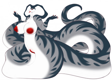 5_fingers anthro apode areola big_breasts breasts claws female fingers genitals huge_breasts legless nipples open_mouth puffy_areola red_areola red_claws red_nipples red_vulva serpentine simple_background solo striped_body stripes tongue tongue_out vulva white_background sherrabast draconcopode naga reptile scalie snake 2026 colored digital_drawing_(artwork) digital_media_(artwork) flat_colors hi_res