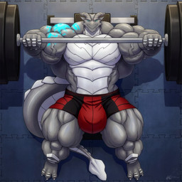 abs anthro barbell bench_press biceps big_bulge big_muscles big_pecs biped bulge clothing exercise flexing front_view grey_body grin gym huge_bulge huge_muscles huge_pecs huge_thighs hyper hyper_biceps hyper_muscles hyper_pecs hyper_thighs male male_anthro muscular muscular_anthro muscular_male pecs quads smile solo spade_tail tail tapering_tail tattoo thick_thighs trapezius underwear vein kardukk kulli_(artist) mythology kardukk_(character) dragon kobold mythological_creature mythological_scalie scalie 1:1 2025 digital_drawing_(artwork) digital_media_(artwork) hi_res
