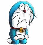 anthro bell blue_body blue_fur collar frown fur kneeling machine male mouth_closed narrowed_eyes pouch_(anatomy) red_collar red_nose simple_background solo whiskers white_background white_body white_fur mt_tg doraemon doraemon_(character) domestic_cat felid feline felis mammal robot 2018 shaded