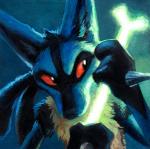 ambiguous_gender anthro black_body black_fur blue_body blue_fur bone_rush front_view fur multicolored_body multicolored_fur pokemon_move red_eyes solo yellow_body yellow_fur kenket nintendo pokemon canid canine generation_4_pokemon lucario mammal pokemon_(species) 2018 traditional_media_(artwork)