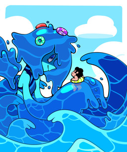 blue_body blue_skin clothed clothing duo female hair macro male not_furry smile topwear discount-supervillain cartoon_network steven_universe lapis_lazuli_(steven_universe) steven_quartz_universe gem_(species) human humanoid lapis_lazuli_(gem_species) mammal digital_media_(artwork) hi_res