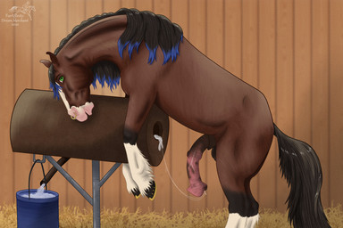 animal_genitalia animal_penis balls black_tail bodily_fluids breeding_mount bucket container cum cum_inside cum_string equine_genitalia equine_penis facial_markings facial_piercing feathering feral flared_penis from_behind_position fur genital_fluids genitals green_eyes hair head_markings hooves horseshoe looking_at_viewer male markings mottled mottled_genitalia mottled_penis mounting multicolored_hair nose_piercing nose_ring open_mouth penis piercing ring_piercing sex solo tail two_tone_hair wall_(structure) wood wood_wall dream_merchant draft_horse equid equine horse mammal 2020 digital_media_(artwork)