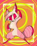 abstract_background anthro fangs female fur pink_body pink_fur solo spiral_background teeth vivzmind zoophobia niquie canid canine mammal 2012 4:5 low_res