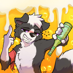 5_fingers alcohol anthro beer beverage blush bottle claws container drunk finger_claws fingers floppy_ears fur gesture grey_body grey_fur grin grinning_at_viewer hair half-closed_eyes hand_gesture holding_bottle holding_container holding_object looking_at_viewer male male_anthro middle_finger narrowed_eyes pawpads smile smiling_at_viewer solo substance_intoxication tail white_body white_fur white_hair ddgio gioseah border_collie canid canine canis collie domestic_dog herding_dog mammal pastoral_dog sheepdog 1:1 2024 digital_media_(artwork) hi_res reaction_image