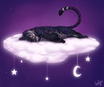 ambiguous_gender blue_body blue_fur cloud cozy crescent_moon decoration feral fur glowing grey_body grey_fur lying moon night on_side pink_nose quadruped raised_tail sky sleeping solo sparkling_character star striped_body stripes tail gaikotsu felid mammal pantherine tiger 2024 6:5 hi_res signature